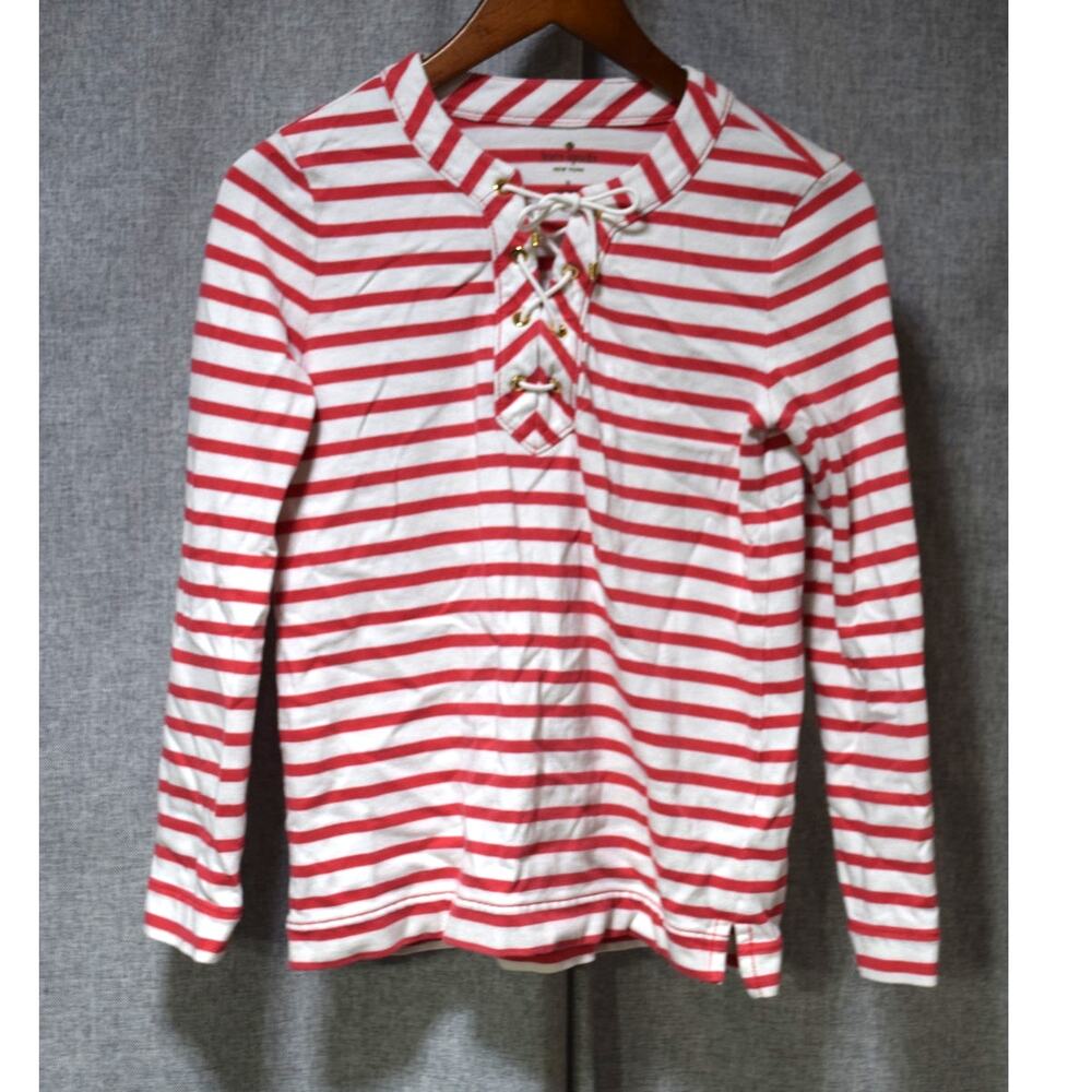 Kate Spade New York Red & White Stripe Lace-Up Long Sleeve Top S